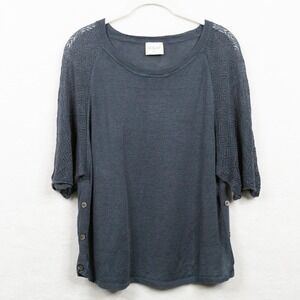 WRAP LONDON 100% Linen Pointelle Raglan Side Button Sweater Slate Blue Sz 4/6